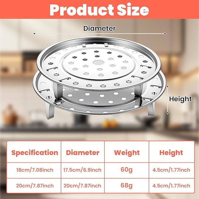 2PCS Round Stainless Steel Steamer Rack, Steaming Rack Stand, Canner Canning Racks Steamer Insert Stock Pot Steaming Tray Pressure Cooker Cooking Toast Bread Salad Baking