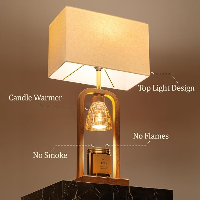 PoKat Electric Candle Warmer Lamps Gold, Lamp Candle Warmers with Timer Dimmer, Wax Light Warming Table Lamps Set of 2 for Jar Candles, Modern Bedside Lamp for Home Decor Living Room, Bulb Included