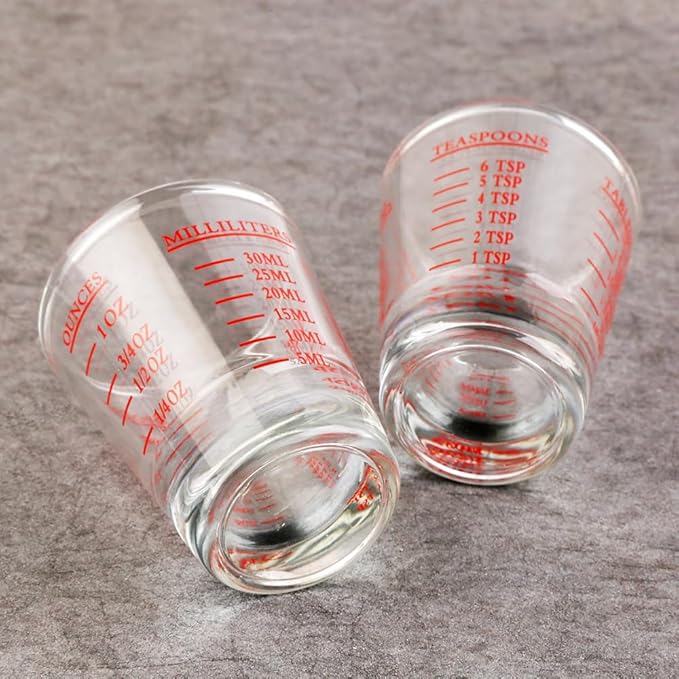 Set of 2 Red Shot Glasses - Heavy Glass, Perfect for Measuring Espresso, Wine, and More 26-Incremental Measurement 1oz, 6 Tsp, 2 Tbs, 30ml (2, Red)