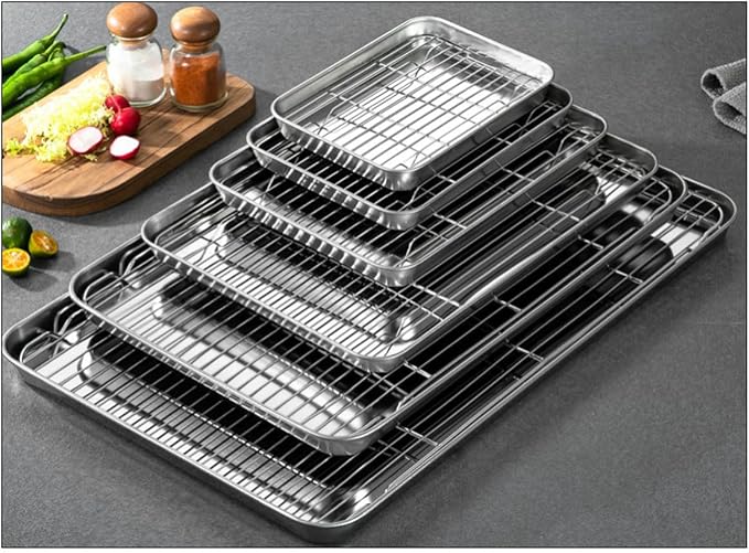 304 Stainless Steel Cooling Rack, Flat Baking Rack for Bread, Roasting, Grilling & More – Dishwasher Safe (Grid Pattern,25×19 cm (9.8×7.5"))