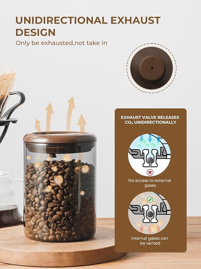Airtight Coffee Bean Storage Canister – 7 oz Borosilicate Pantry Container with Pop Lid, UV-Blocking Glass & Non-Wood Easy-Clean Cap for Beans, Tea, Sugar, Spices, Snacks & More
