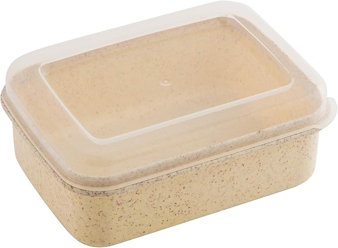 Simplify 6 Piece Set Eco Wheat Plastic Food Storage Containers | Clear Lid | Meal Prep | Leftovers | Kitchen | Lunch | Natural | Rectangular | 3 Sizes