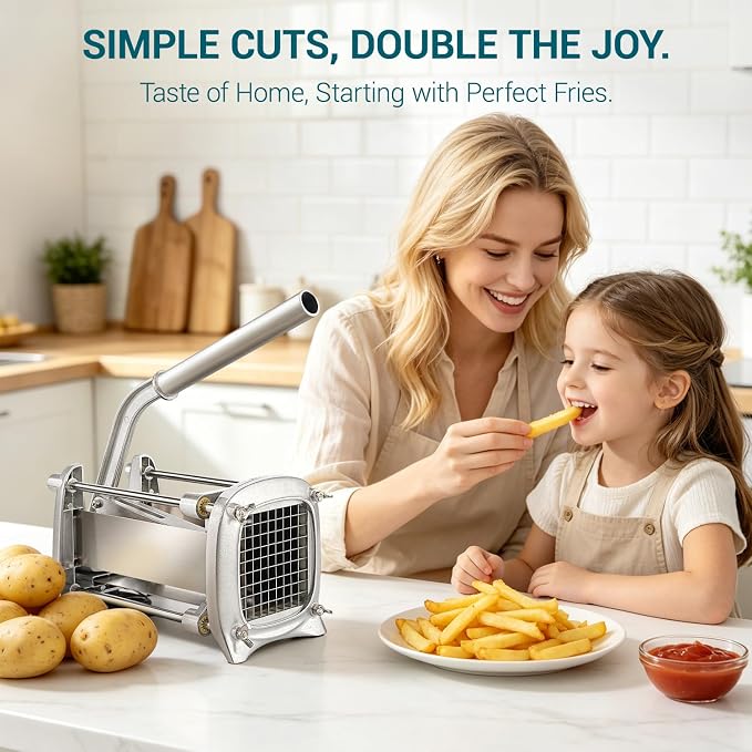 Sopito Professional Stainless Steel French Fry Cutter, 3 Blades (1/2", 3/8", 1/4") & Slicing Blades for Potatoes, Carrots, Apples, Commercial & Home Use