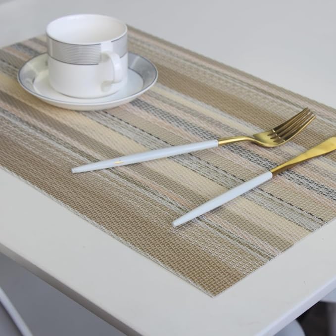 Placemats Set of 6 for Outdoor Table Mats Washable Easy to Clean PVC Placemat (Beige)