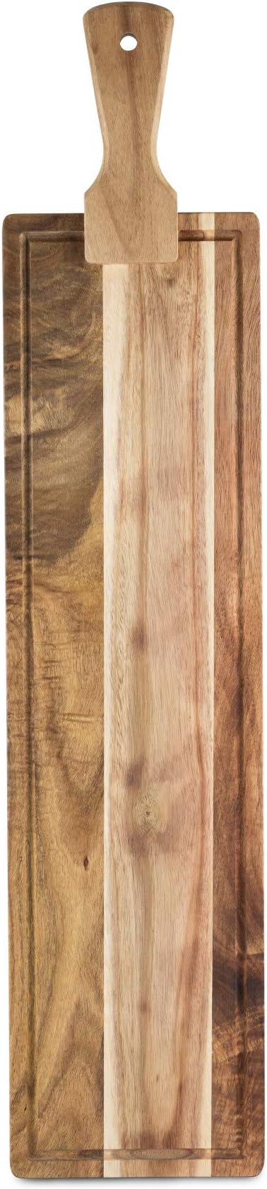 Twine Rustic Farmhouse Tapas Board Serveware, Acacia Wood Plank, Cheese Tray with Handle Brown