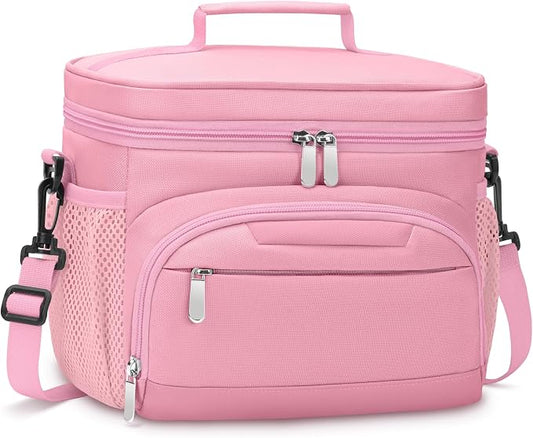 Lunch Boxs for Women/men Insulated Lunch bag,Leakproof Lunchbox with Adjustable Shoulder Strap for Adults,Soft Cooler Tote Bag for Office Fitness Picnic Beach Travel - Pink 12-Can(8L)