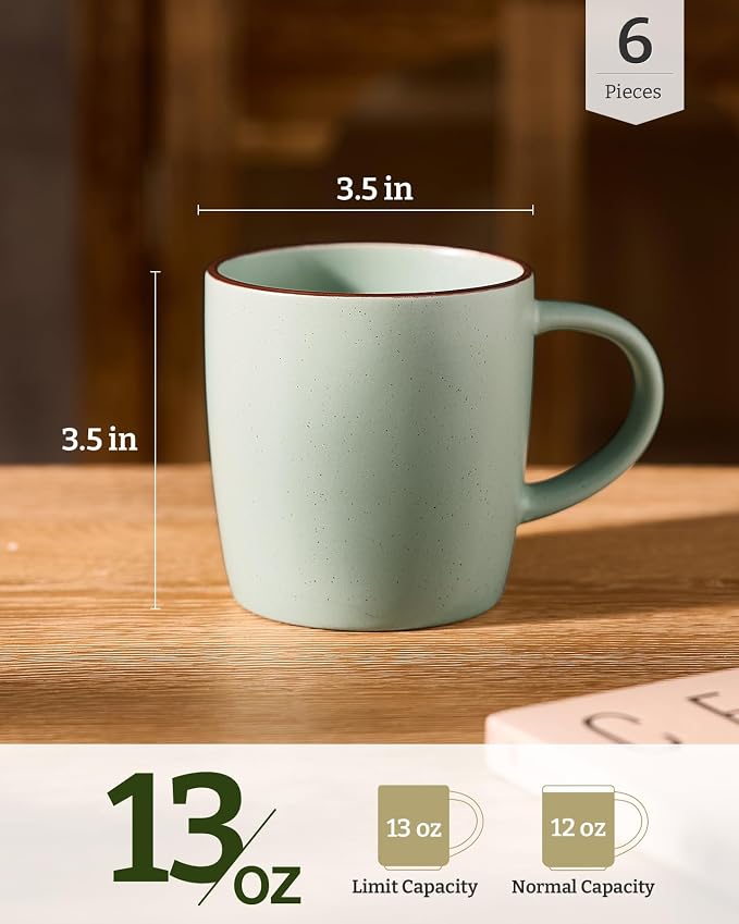 famiware Mercury Coffee Mugs 13 oz, Coffee Mugs Set of 4 with Handle, Cups for Latte, Hot Tea, Cappuccino, Mocha, Cocoa, Light Green