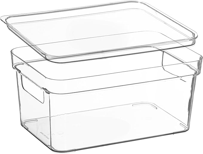 Basicwise Set of 3 Small Clear Storage Containers with Lid For Kitchen Pantry Cabinet & Fridge Storage For Organizing Snacks Produce Supplies Or Essentials Durable Bin For Home Apartment Or Office Use