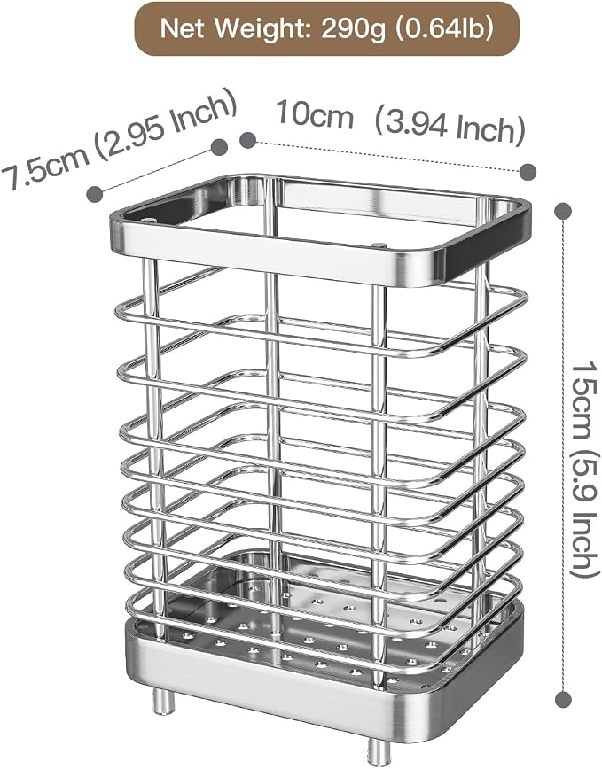 Kitchen Utensil Drying Rack,304 Stainless Steel Chopsticks Spoon Fork Knife Drainer Basket Flatware Storage Drainer, Dish Drainer for Kitchen Counter ( 3.94x2.95x5.9 inch )