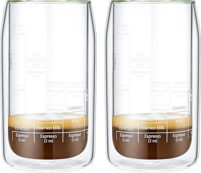 Ozeri Moderna Artisan Series Double Wall Barista Coffee Glass, 15 oz, Clear