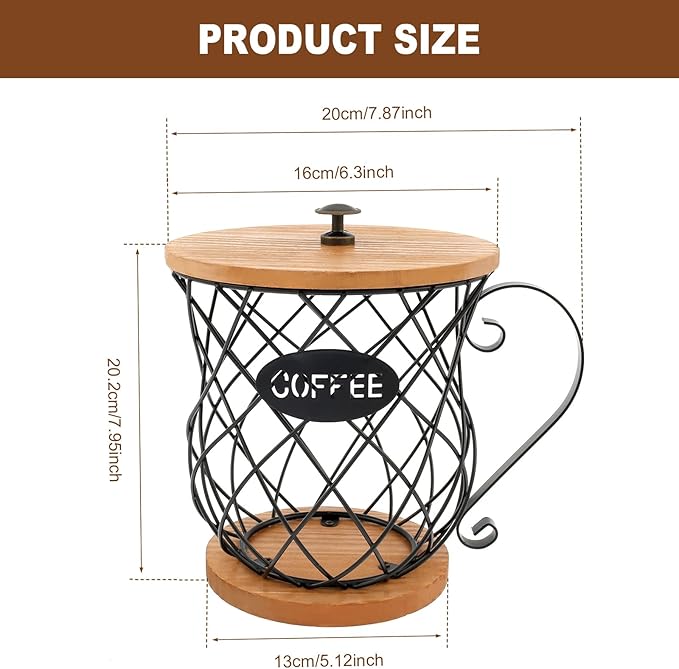 Coffee Pod Holder Coffee Pod Holder with Lid and Handle Large Capacity Coffee Capsules Holder Coffee Pods Storage Organizer for Home Office Countertop Decor (Black with Lid)