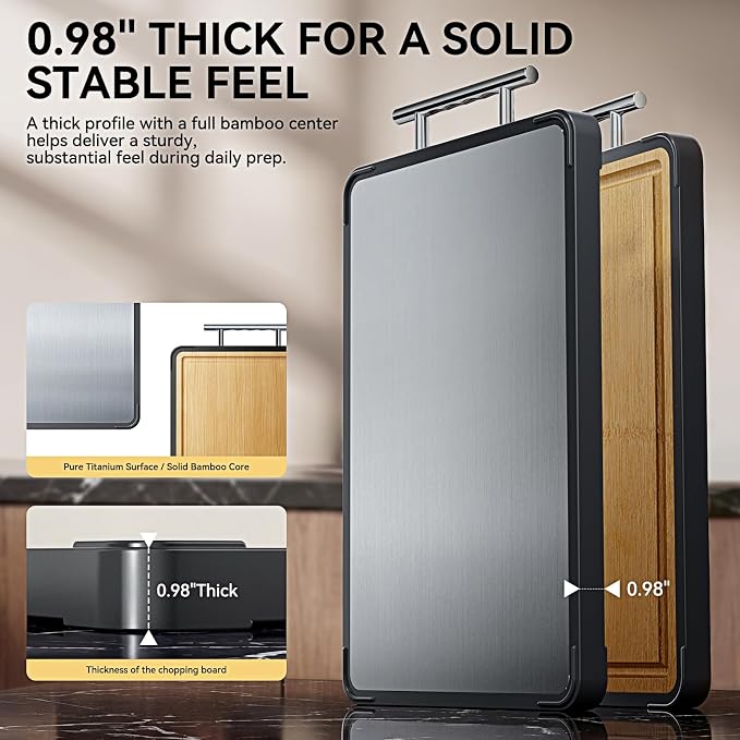 Titanium Cutting Board for Kitchen - Double Sided Reversible Chopping Board, Titanium & Bamboo Wood Cutting Board for Meat, Vegetables and Fruit, Easy to Clean,Mothers Day Gifts (16×11)
