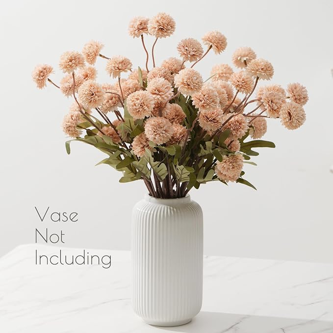 trytuny Fake Fall Flowers for Vase, Faux Silk Kiku Mums, Artificial Pom pom Floral Bouquets Indoor Centerpiece Office Coffee Table Boho Home Decorations (9, Khaki)