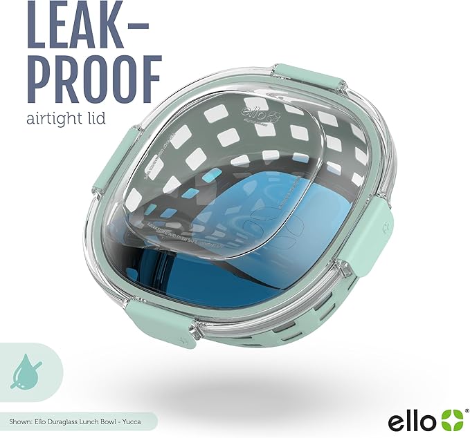 Ello DuraGlass Food Storage Glass Lunch Bowl - Meal Prep Container with Silicone Sleeve and Airtight Lid, 5 Cup, Yucca