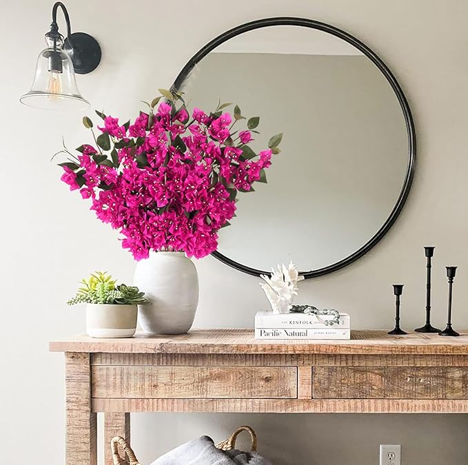 10PCS Artificial Flowers Bougainvillea Vines 29.50" Silk Bougainvillea Branches Deep Pink Faux Bougainvillea Long Stem Fake Flowers for Home Garden DIY Decor Wedding Centerpieces (Deep Pink)