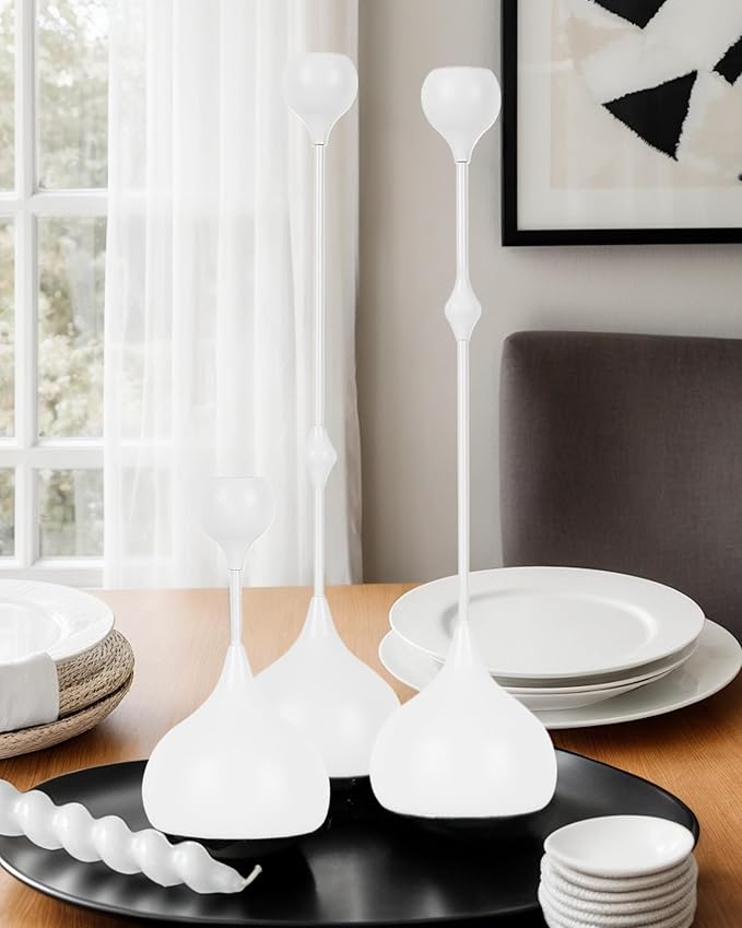 Candle Holders Set of 3 - Taper Candle Holders for Table Decor, Elegant Minimalist Design, Perfect for Weddings, Parties, and Home Decor (White)