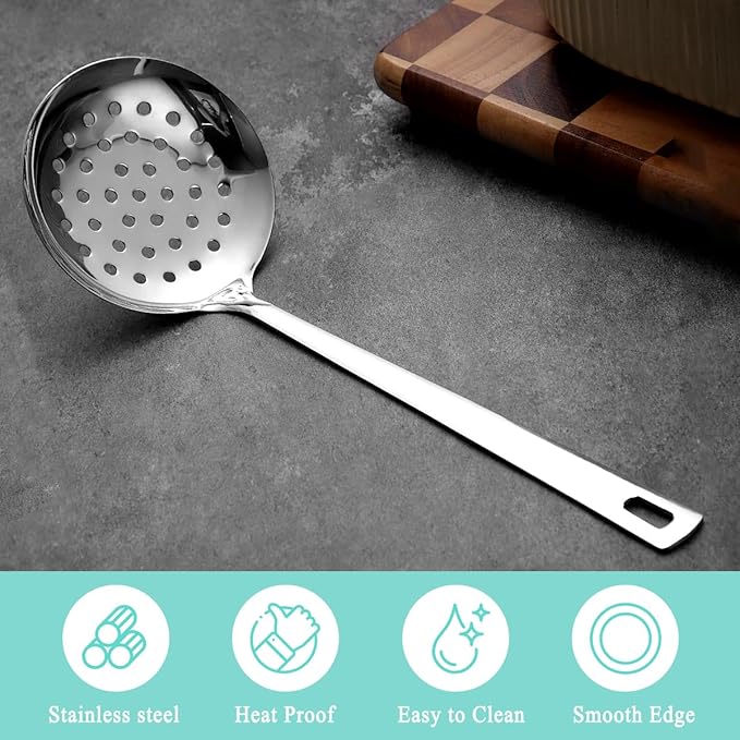 Berglander Kitchen Skimmer Slotted Spoon - Stainless Steel Spider Strainer for Straining Pasta/Cooking/Frying, Durable Rust-Resistant Kitchen Utensils Skimmer Ladle