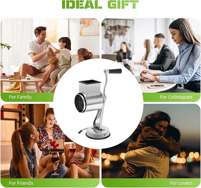 Rotary Vegetable and Fruit Cutter, Cheese Grater Hand Drum Slicer, Stainless Steel Multi-Functional Vegetable Cutting Drum with Suction Cup, Interchangeable Blade for Commercial or Home Use