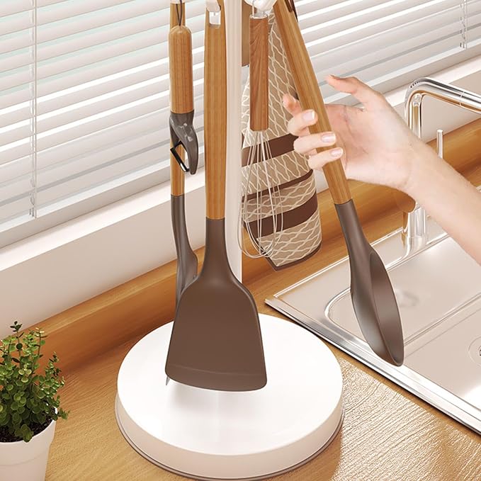 Kitchen Countertop Utensil Holder, 360 Degree Rotating Kitchen Flatware Organizer Holder, Rotating Kitchen Utensil Storage Hanger For Countertop, Flatware Organizer Rack For Spatulas