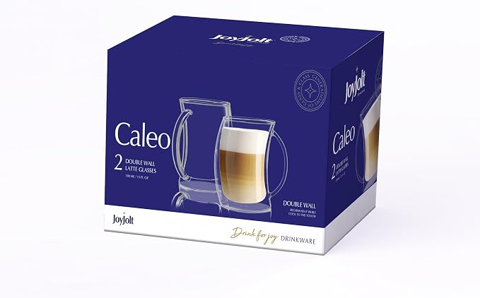 JoyJolt Caleo Collection Double Wall Insulated Glass Coffee Cups (Set Of 2) -13-Ounces