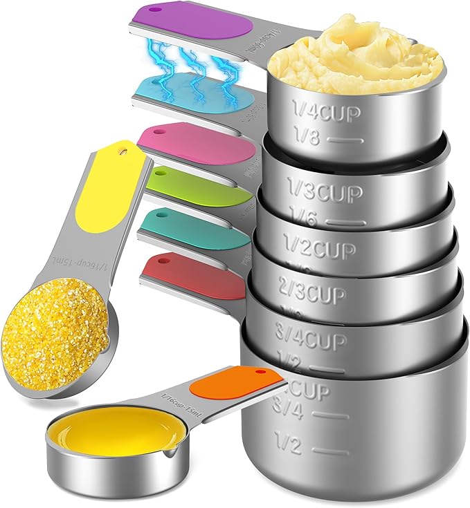 Magnetic Measuring Cups Set of 8, Stainless Steel Nesting Measuring Cups with Easy to Read Markings, Kitchen Gadgets for Cooking & Baking