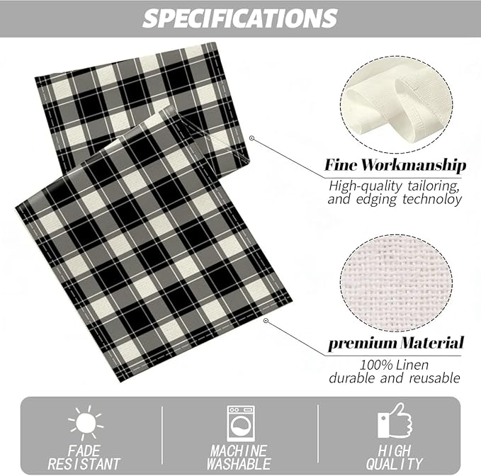Black and White Gingham Table Runner, Buffalo Plaid Check Table Cloth13x72 Inches Long Table Decor, Kitchen Dining Suppliers for Classic Farmhouse Home Party Indoor Outdoor Decor
