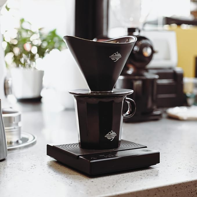 Pour Over Coffee Maker Set, Black Ceramic Coffee Dripper with V60 Paper filter, Black Ceramic Streamline Coffee Mug for Cafe Home Restaurant 6291-12201-03A