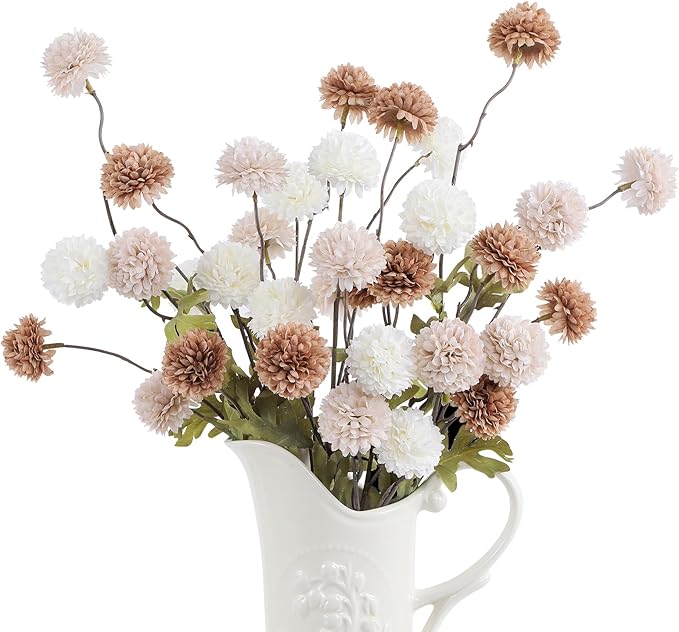 DuHouse 9pcs Artificial Flowers Mix Faux Silk Pompon Mum,Silk Small Mini Chrysanthemum Ball with Stems for Home Table Kitchen Decor DIY Wedding Centerpieces