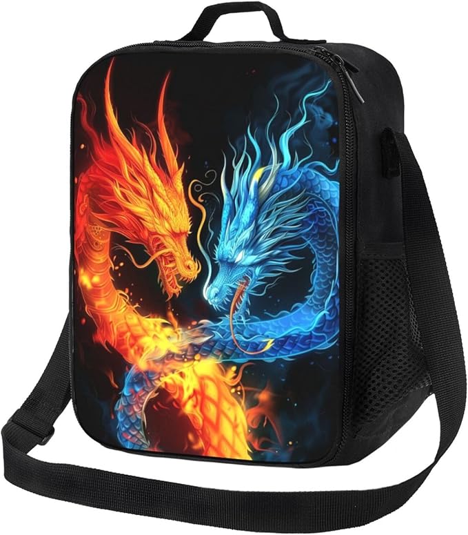Insulated Lunch Bag, Reusable Portable Lunch Box With Shoulder Strap, Dragon Lunch Bag, Funny Cute Bento Lunchbox Cooler Thermal Meal Tote Kit