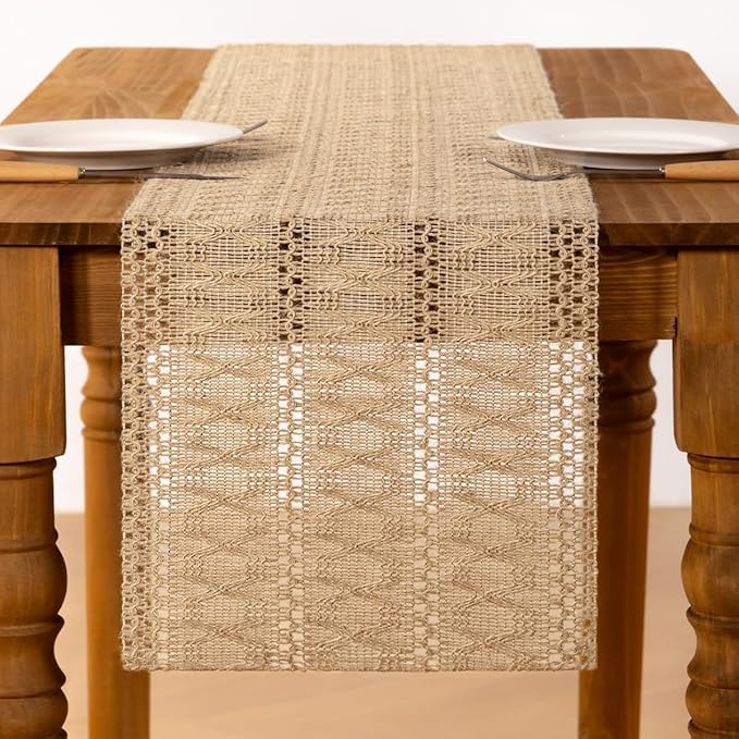 MLMC Burlap Boho Table Runner Farmhouse Burlap Jute Table Runner 48 inch Long Rustic Woven Table Centerpiece Decor for Dinning Kitchen Wedding Bridal Shower Eveyrday Use 12x48 Inch