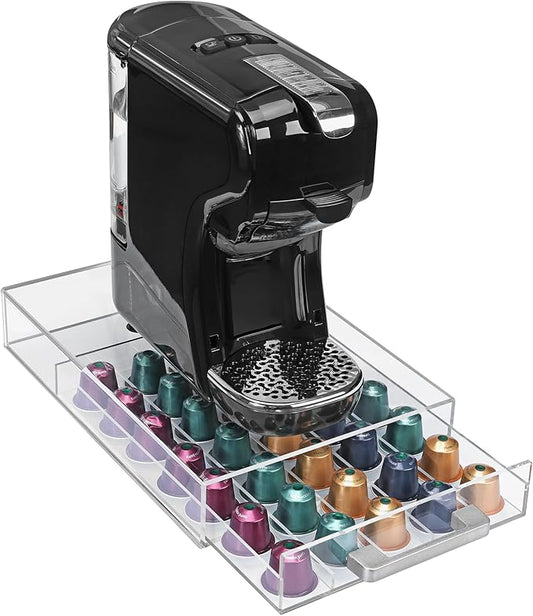 Navaris Acrylic Coffee Pod Holder - Transparent Coffee Capsule Storage - Easy-to-Use Coffee Pods Organiser, Machine Stand & Space Saver - Coffee Station Pod Holders - An Ideal Gift