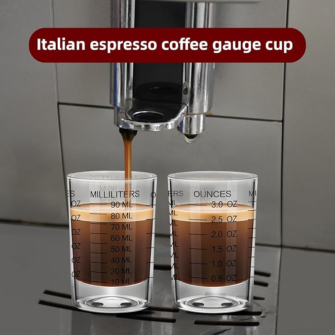 4Pcs Shot Glass Measuring Cup 3 Ounce/90ML Liquid Heavy High Espresso Glass Cup Black Line Espresso Shot Glasses with Measurement (4)