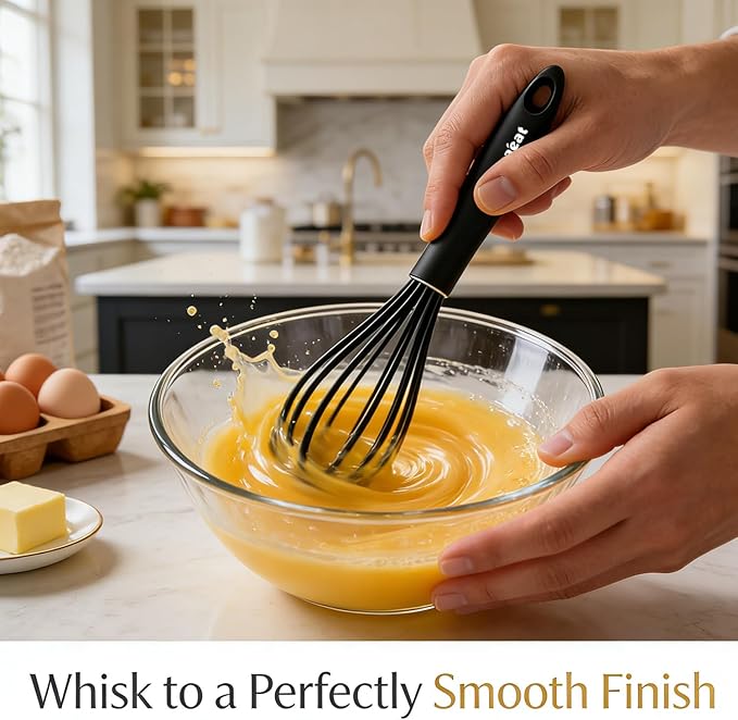 Anaeat 9" Silicone Balloon Whisk, Perfect for Non-Stick Cookware, Milk and Egg Beater Blender, Heat Resistant Kitchen Whisks for Whisking, Cooking, Baking, Beating, Frothing & Stirring (Black)
