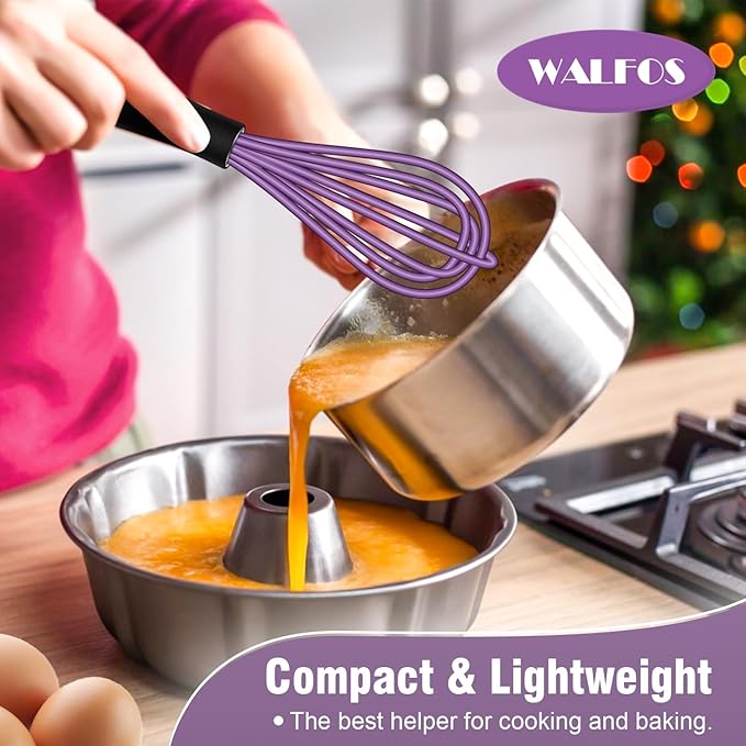 Walfos Mini Silicone Whisk, 5-7Inch, Heat Resistant (480F), Purple & Green