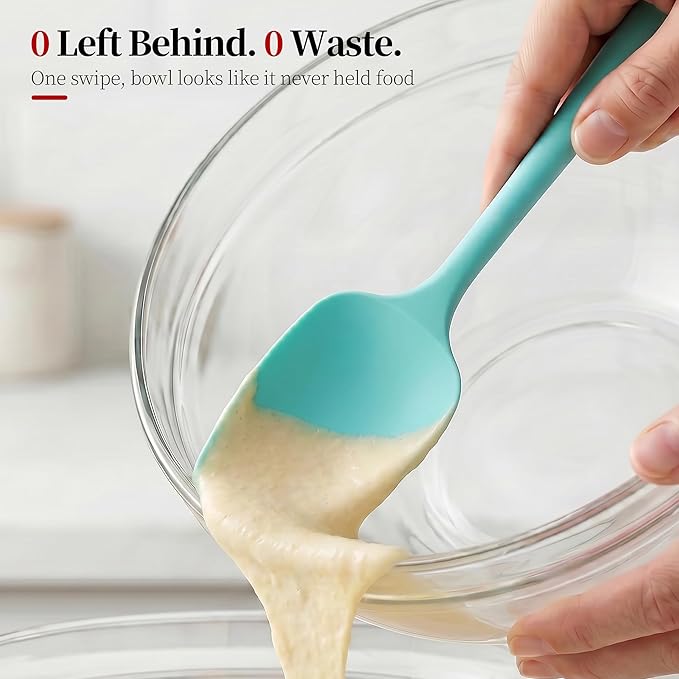600ºF Heat Resistant Spatulas, High Heat Food Safe Semless Kitchen Silicone Scraper Set for Cooking Baking Mixing Scraping Stirring Nonstick Cookware Pan Bowl (2Pcs,Aqua Sky)