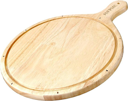 Rubber Wood Cutting Board with Handle, Round Serving Board, Dining Board, Chopping Board for Meat, Cheese Board, Vegetables, Bread, Charcuterie, Large 16"x12"x0.6"