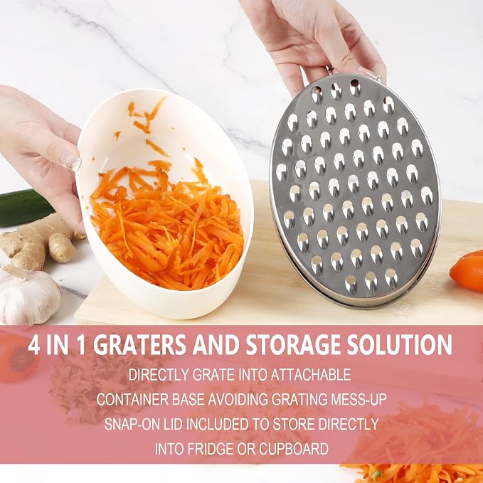 Cheese Grater Citrus Lemon Zester with Food Storage Container & Lid - Perfect For Hard Parmesan Or Soft Cheddar Cheeses, Ginger, Vegetables, Butter, Chocolate & Nutmeg (White)