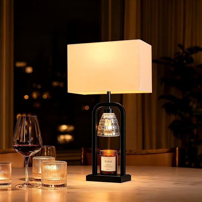 PoKat Electric Candle Warmer Lamps Gold, Lamp Candle Warmers with Timer Dimmer, Wax Light Warming Table Lamps Set of 2 for Jar Candles, Modern Bedside Lamp for Home Decor Living Room, Bulb Included