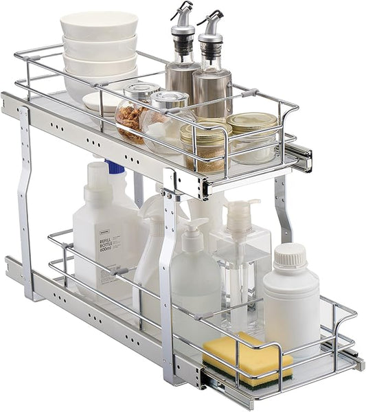 VEVOR Pull Out Cabinet Organizer,8.5" W x 21" D x15.2 HHeavy Duty Slide Out Pantry Shelves, Chrome-Plated Steel Roll Out Drawers for Home, 10" Wx22 Dx19 H Inside Kitchen Cabinet, Bathroom, Under Sink