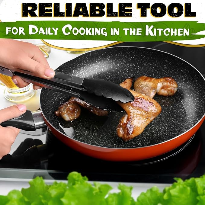 Kitchen Tongs Set of 3 — 7", 9", 12" Silicone Tongs for Cooking, Stainless Steel Build with Silicone Tips, Non-Stick Pan Safe, Easy-Lock Handle — Salad, Grilling, BBQ, Pasta, Frying, Steak, Serving