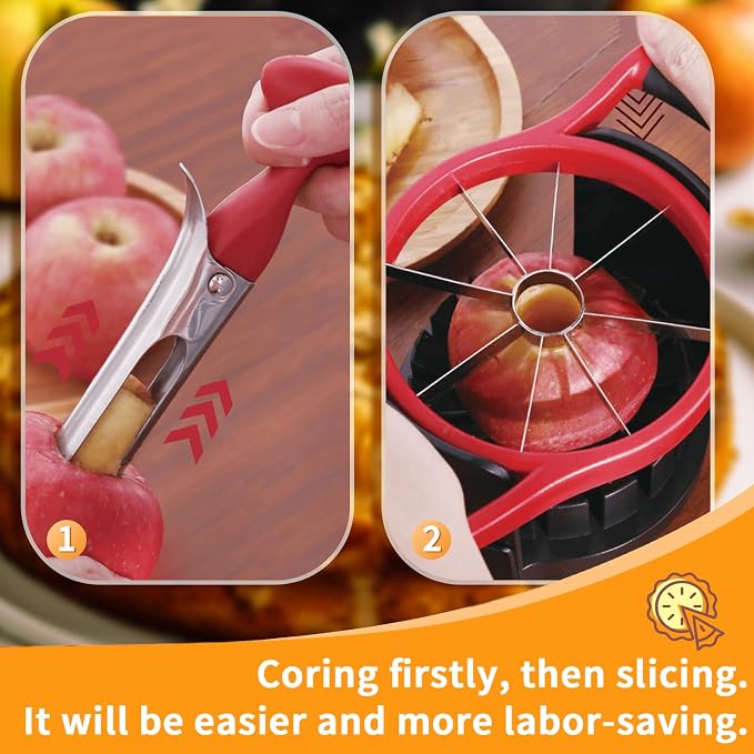 [Upgraded] Newness 5.12 Inch Large Apple Slicer and Corer, Cut 8 Slices All the Way Through, HEAVY DUTY Stainless Steel Apple Corer & Slicer for Fruits & Vegetables - Dishwasher Safe