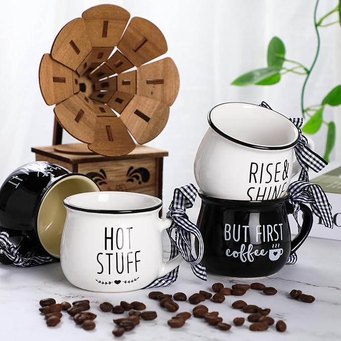 Patelai 4 Pcs Mini Espresso Cups 5 oz Coffee Mugs Set with Handle for Coffee Bar Tiered Tray Farmhouse Kitchen Decoration Holiday Party Gift