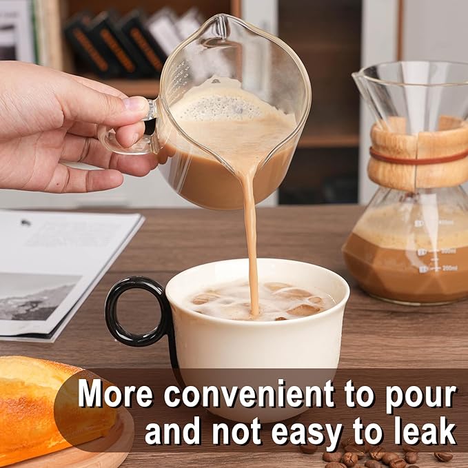 Espresso Cup Measuring Cup Triple Pitcher Milk Cup 250ML/8.5OZ Espresso Cups with Handle Shot Glass with V-Shaped Mouth Milk Frothing Pitcher (Double mouth)