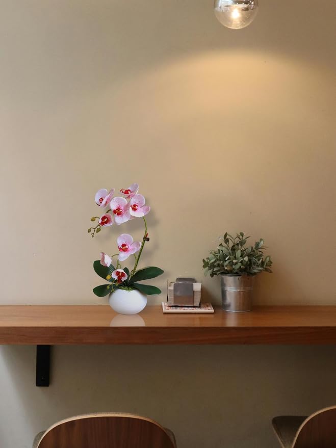 Forlaoers 17" White Fake Orchid in Vase Artificial Orchids That Look Real with Pot Artificial Flowers for Home Decor Indoor Office Bathroom Decoration Table Centerpieces
