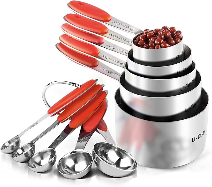 Measuring Cups : U-Taste 18/8 Stainless Steel Measuring Cups and Spoons Set of 10 Piece, Upgraded Thickness Handle(Red)