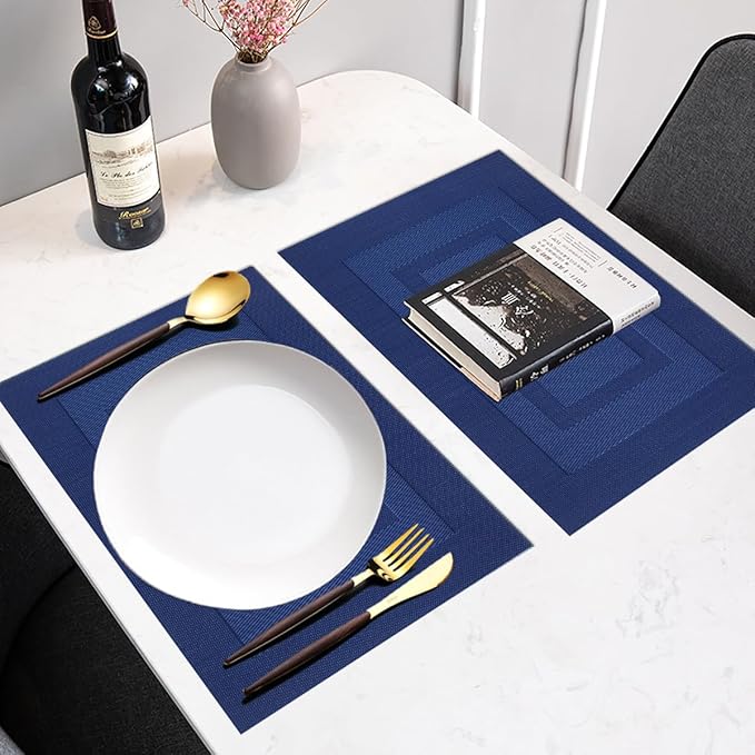 PIGCHCY Placemats Set of 12 Washable Durable Place Mats Vinyl Heat Resistant Non-Slip Table Mats Indoor Outdoor (Navy Blue)