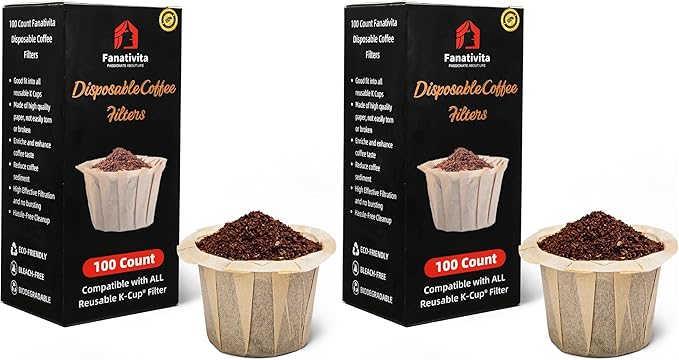 100 Count Fanativita K Cup Coffee Filters Disposable for Keurig Single Cup, Compatible with All Reusable K Cups (Unbleached) (Pack of 2)