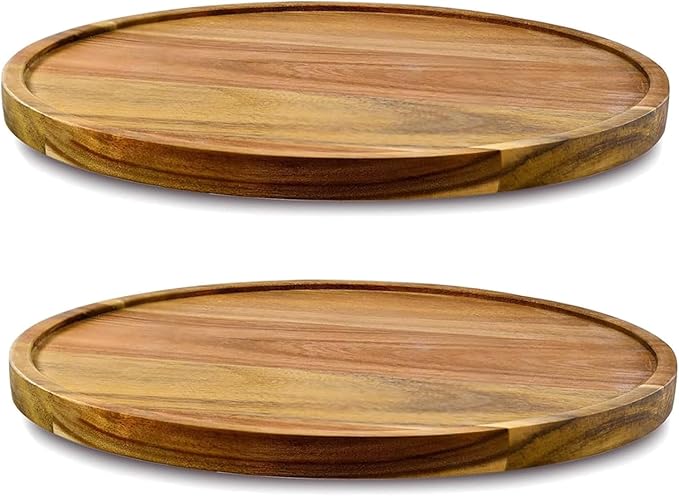 Wooden Plates for Food,Round Wooden Decorative Serving Trays for Coffee Table Home Decor,Wood Kitchen Counter Tray Serving Cheese Snack Trays,Candle Tray Appetizer Charcuterie Board 10inch,2pcs