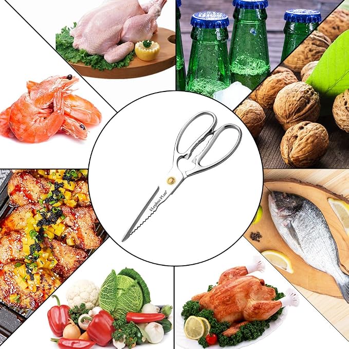 Professional Kitchen Scissors - Heavy Duty Stainless Steel Shears for Cutting Meat, Fish, Poultry, Vegetables, Pizza - Food Cutting Tools