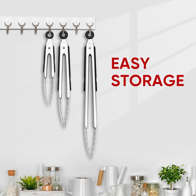 Stainless Steel Tongs Set, Food Grade Stainless Steel Kitchen Tongs, Heat Resistant 600 Degrees, for Cooking, BBQ Barbecue, Grilling, Buffet, Serving (7"+9"+12") | For Cooking/Serving/Grilling | Heat-Resistant | Dishwasher Safe